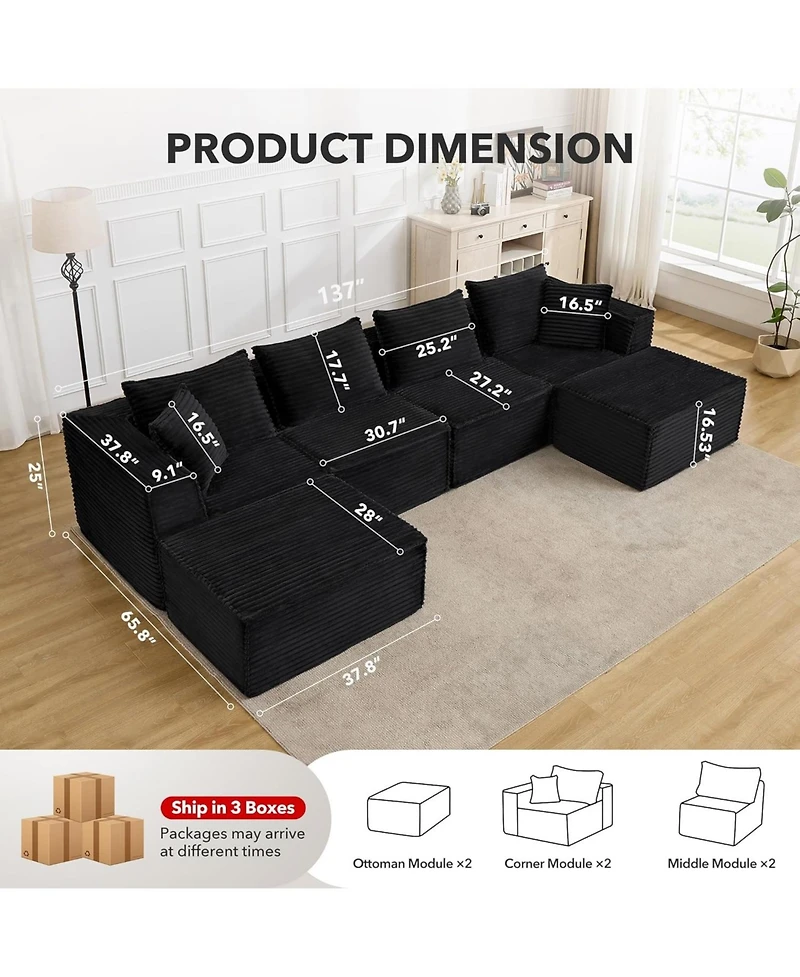 gaomon 137" Modular Sectional Sofa, U-Shaped Cloud Couch with Ottomans