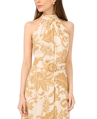 Msk Women's Halter Neck Tiered Maxi Dress with Belt