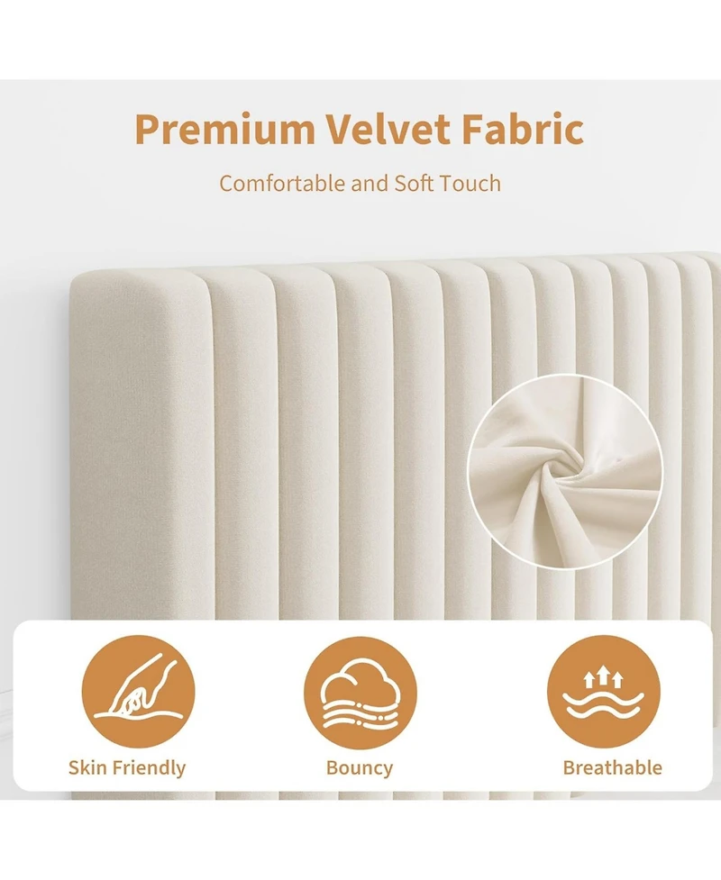 gaomon Iron + Mdf Tall Vertical Stripe Bed Frame, Upholstered Bed with Modern Design, No Box Spring Needed, Sturdy Construction for Bedroom