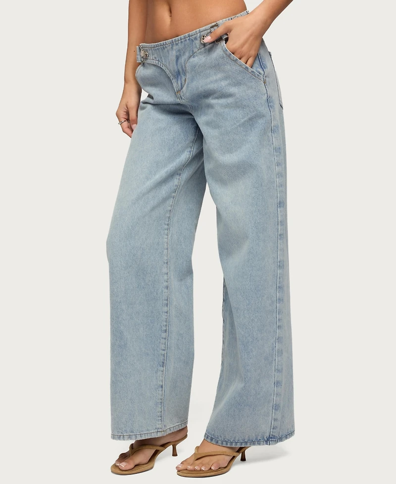 Edikted Women's Buckled Low Rise Baggy Jeans
