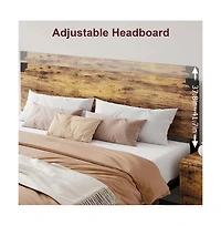 gaomon Platform Bed Frame with Wood Headboard, Rustic Metal, Noise Free, Underbed Storage, No Box Spring, Easy Assembly