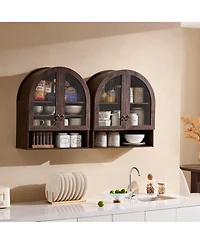 Yigii Arched Wall Cabinet Wide Adjustable Shelves Glass Doors Over Toilet Storage