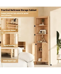 Yigii Tall Corner Cabinet shelf with Fluted Door