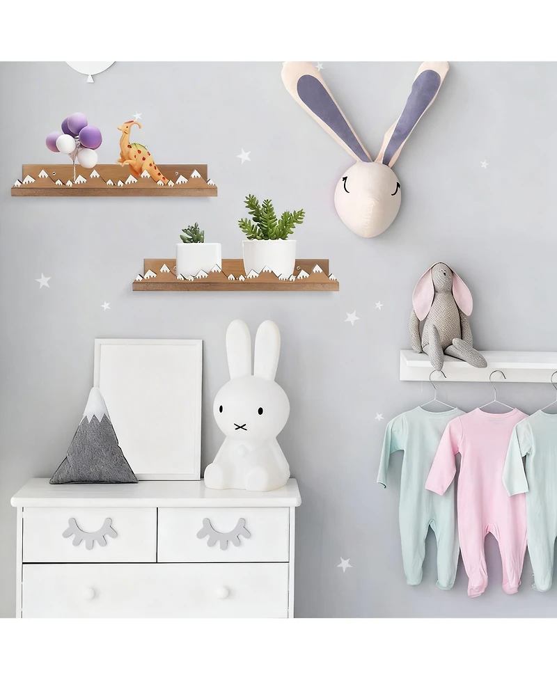 Yigii 3 Snow Mountain Floating Shelves Wood Wall Mounted Rustic Nursery Decor