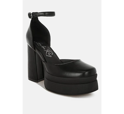 London Rag Women's Araminta Chunky Square Toe Buckled Heels