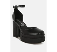 London Rag Women's Araminta Chunky Square Toe Buckled Heels