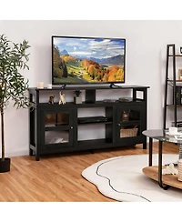 Yigii Farmhouse Table 2 Cabinets 4 Shelves Electric Fireplace Compatible