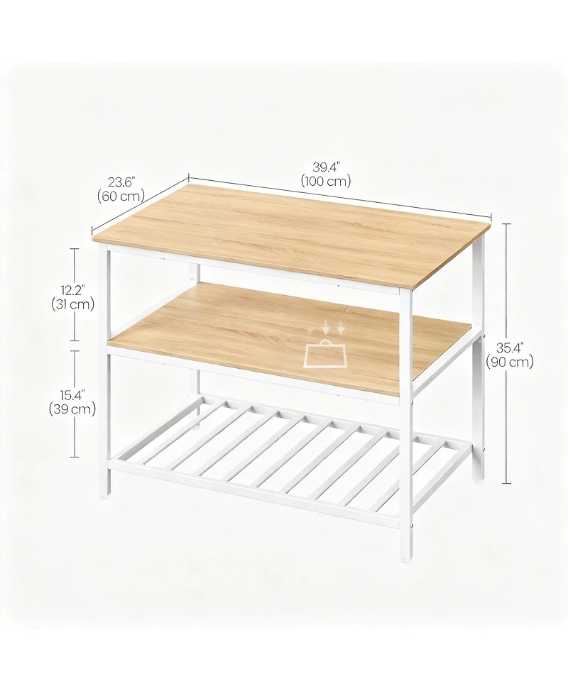 Yigii Kitchen Island 3-Tier Storage Large Worktop Steel Industrial Oak