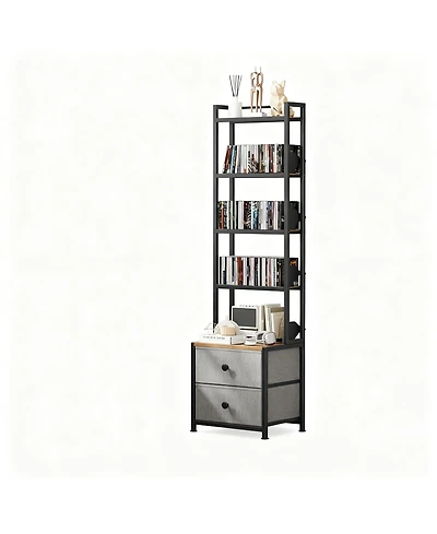 Yigii 5-Tier Organizer Shelf Adjustable Book Stoppers Fabric Drawers Living Room Office