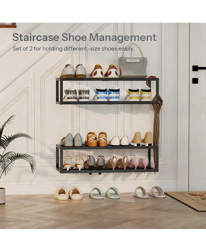 Yigii Wall-Mounted Shoe Rack 2 Pack Metal Hanging shelve