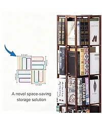 Yigii 5 Tier Bamboo Rotating Bookshelf with Wheels Storage Organizer 360degree(s) Rolling