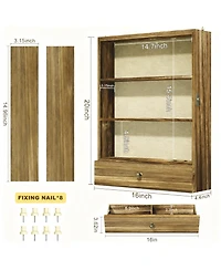 Yigii Wood Shadow Box with Shelves Drawer Display Case