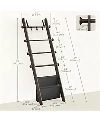 Yigii Blanket Ladder 5-Tier Wooden Shelf Farmhouse Rack Leather Bag