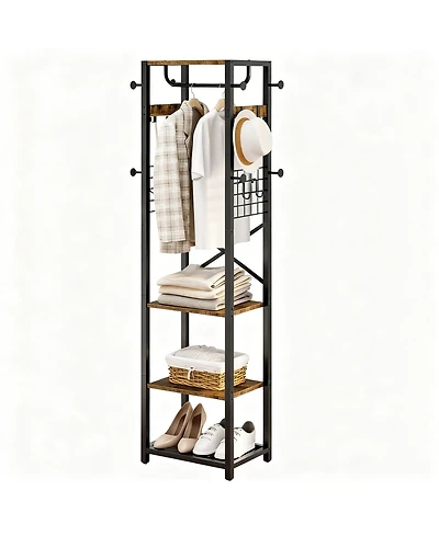 Yigii Coat Rack Freestanding Hall Tree Hanging Rail Shelves Industrial Entryway
