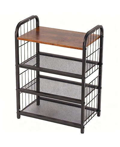 Yigii Shoe Rack 5-Tier Metal Mesh Shelves Wooden Heavy-Duty Storage
