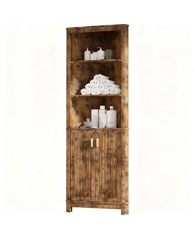Yigii Corner Cabinet shelf with Fluted Door