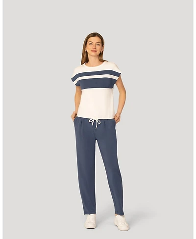 Cable & Gauge Women's Stripe Drawstring Top and Jogger Set