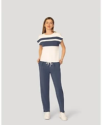 Cable & Gauge Women's Stripe Drawstring Top and Jogger Set
