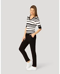 Cable & Gauge Women's V-Neck Texture Stripe Sweater