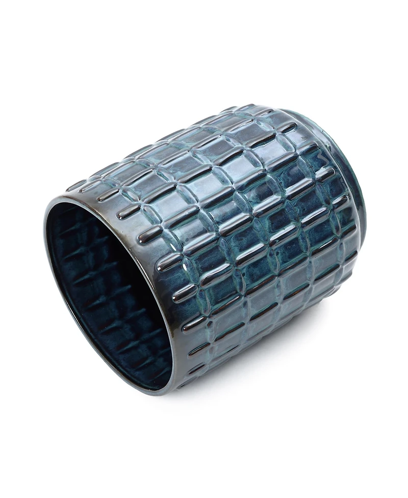 LuxenHome 14" Tall Ceramic Planter Pot for Indoor Outdoor Plants with Geometric Texture, Large Garden Plant Pots with Drainage Hole