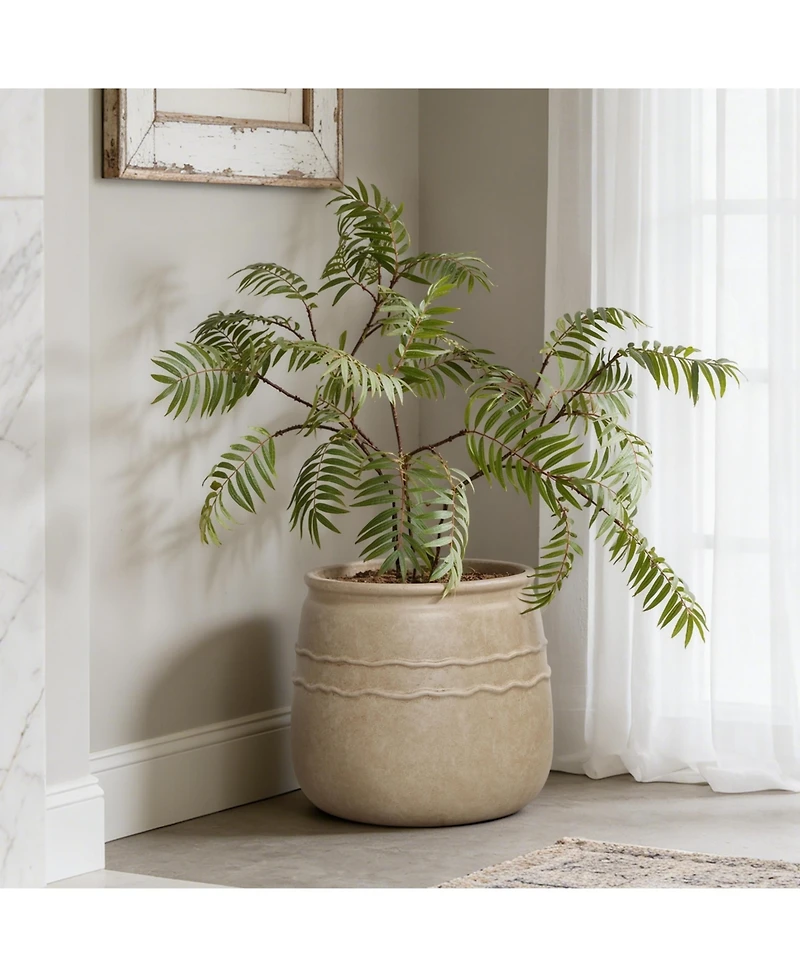 LuxenHome 14" Dia Rustic Brown Large Plant Pot with Drainage, Farmhouse Round Flower Pot Planter for Indoor and Outdoor Plants