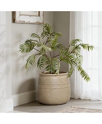 LuxenHome 14" Dia Rustic Brown Large Plant Pot with Drainage, Farmhouse Round Flower Pot Planter for Indoor and Outdoor Plants