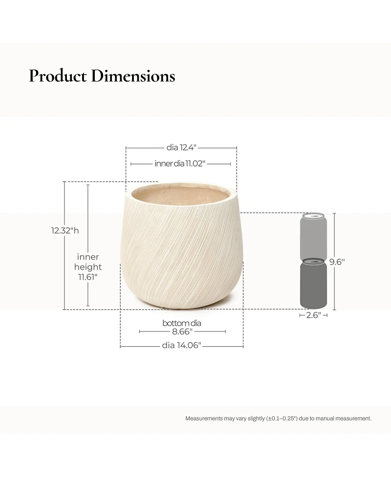 LuxenHome 14" Dia Large Plant Pot with Drainage, Texutred Round Planter Pot for Indoor and Outdoor Plants