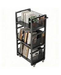 Yigii Heavy-Duty Double-Sided Book Cart with Silent Wheels and 3 Magnetic Shelves