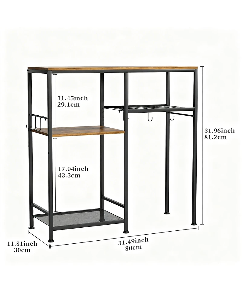 Yigii Microwave Stand Coffee Bar 3 Shelves 6 Hooks Kitchen Storage Organizer