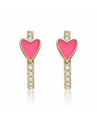 GiGiGirl 14k Yellow Gold Plated with Cubic Zirconia Pink Enamel Slim Hoop Earrings for Kids