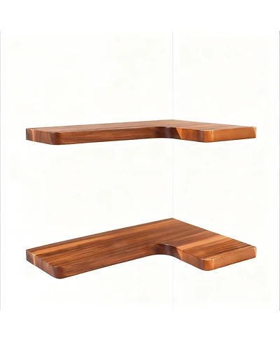 Yigii Floating Corner Shelves Wall Mounted Set of 2 Solid Wood Storage Display