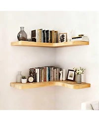 Yigii Floating Corner Shelves Wall Mounted Set of 2 Solid Wood Storage Display