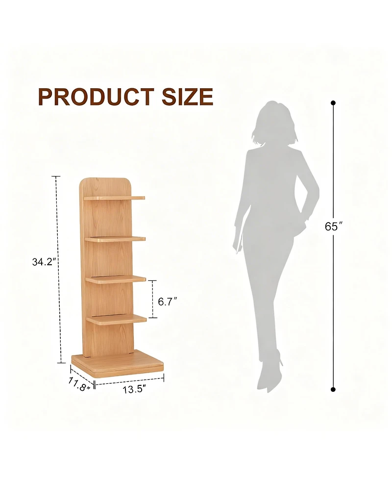 Yigii Solid Wood 5-Tier Narrow Bookshelf Corner Ladder Bookcase