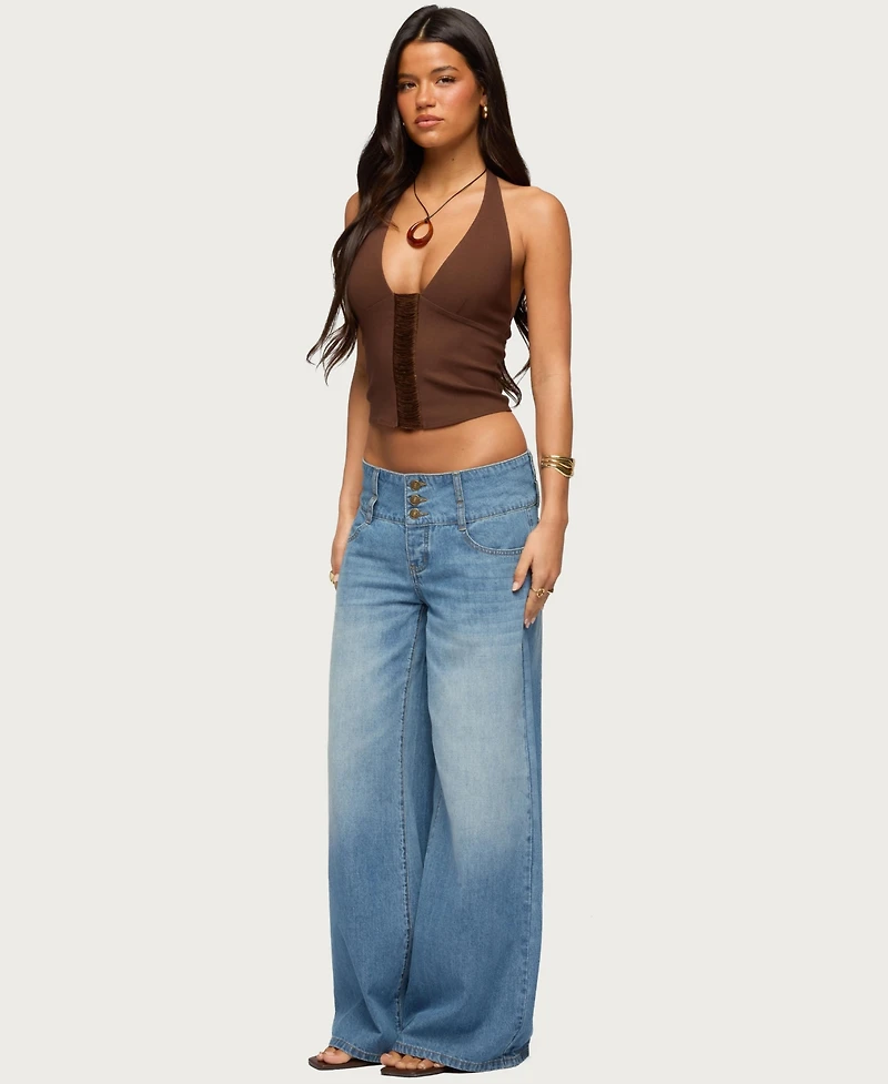 Edikted Women's Wide Waistband Low Rise Baggy Jeans