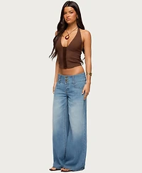 Edikted Women's Wide Waistband Low Rise Baggy Jeans