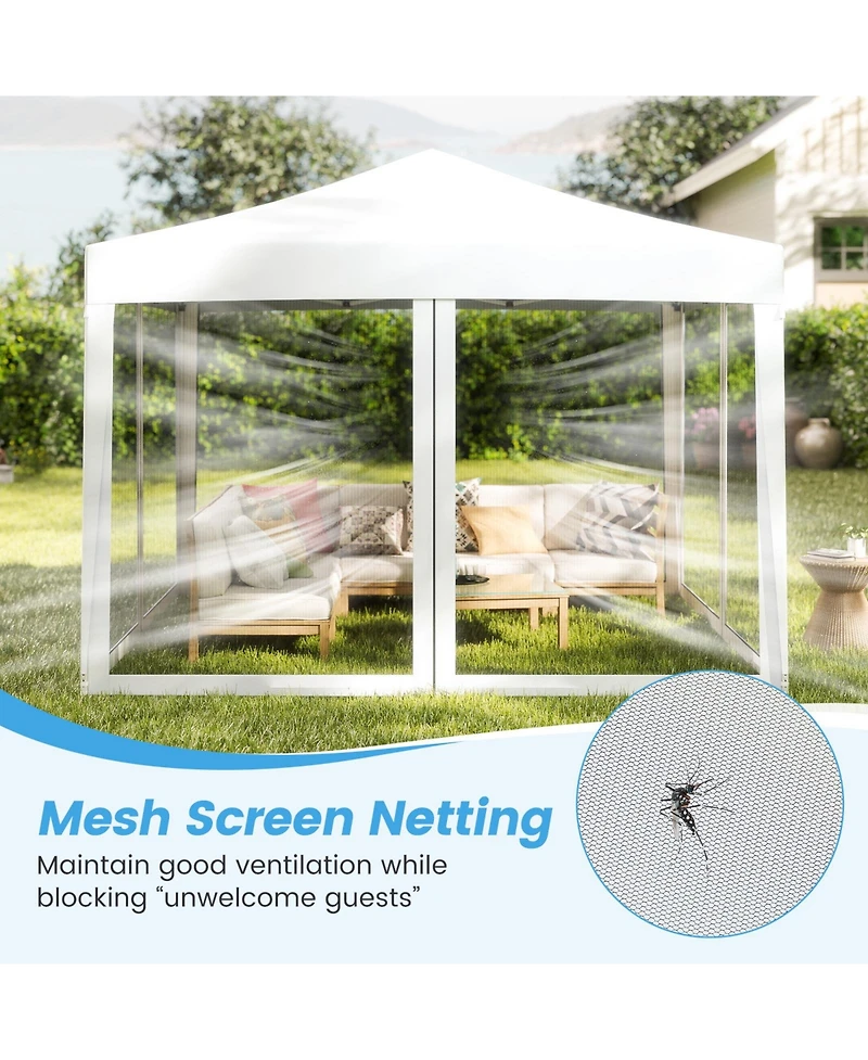 Gymax 10 Ft x 10 Ft Pop-Up Canopy Tent w/ Mesh Netting Carry Bag 8 Stakes and 4 Ropes Outdoor