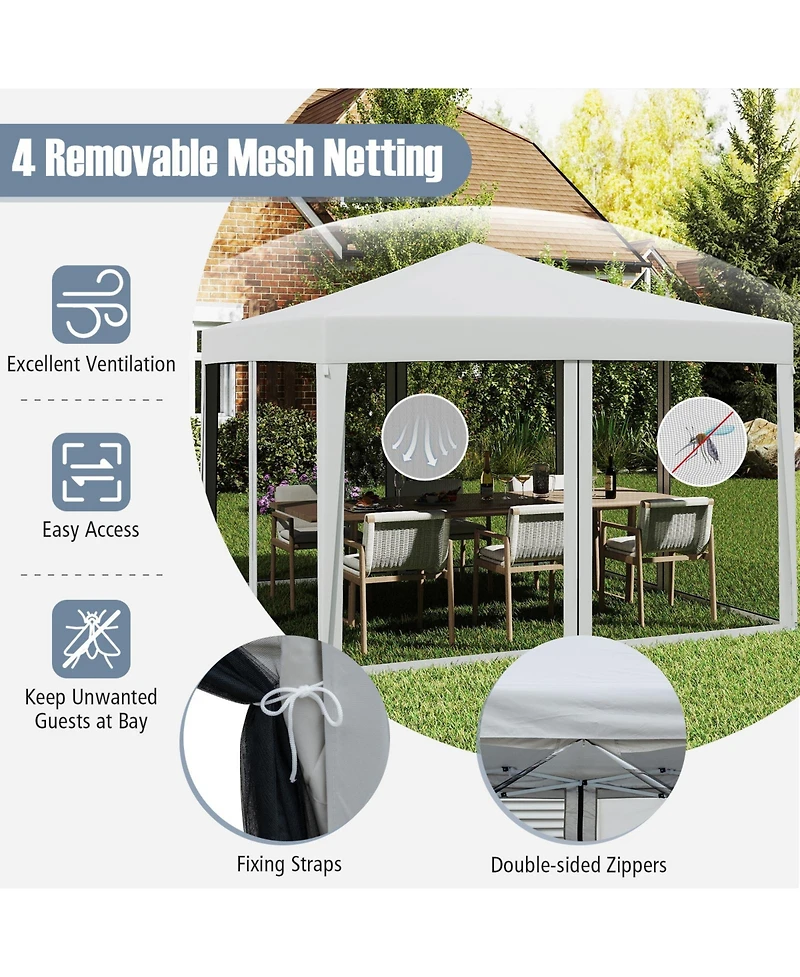 Gymax 10 Ft x 10 Ft Pop-Up Canopy Tent w/ Mesh Netting Carry Bag 8 Stakes and 4 Ropes