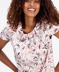 Kasper Women's Printed Pleated-Neck Cap-Sleeve Top