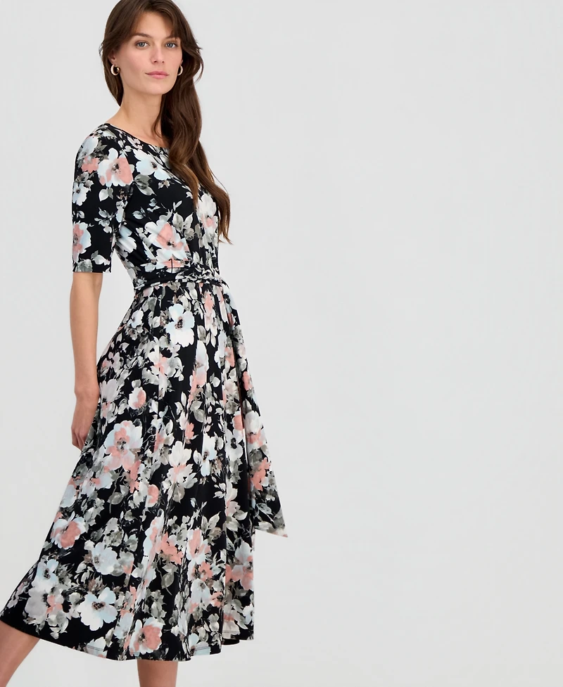 Kasper Women's Floral Elbow-Sleeve Fit & Flare Dress