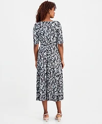 Kasper Women's Printed Elbow-Sleeve Fit & Flare Dress