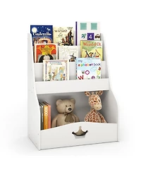 Slickblue 4 Tier Kids Book Organizer with Shelves and Compartment
