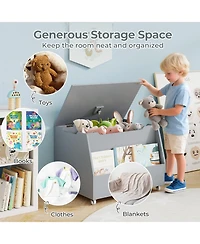 Slickblue Wooden Toy Organizer Cart with Bookshelf and Lockable Wheels