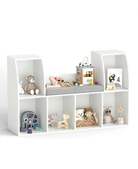 Slickblue 40 Inch Kids Bookshelf with Reading Nook and 6 Open Cubes