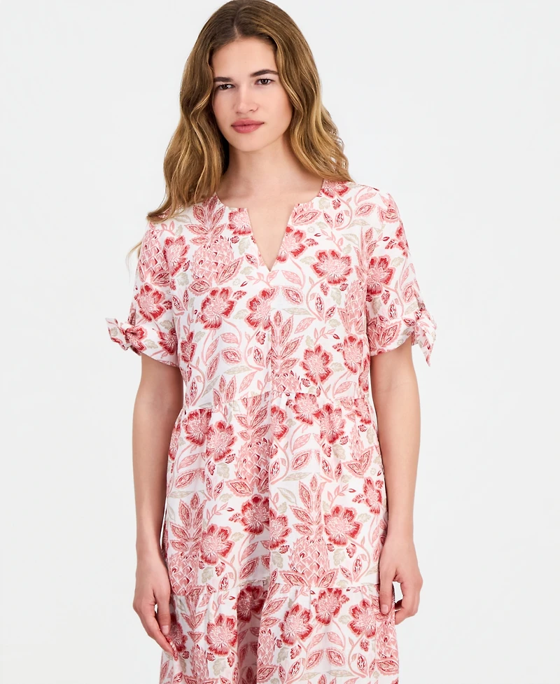 Charter Club Petite Linen Pineapple Bliss Tie-Sleeve Maxi Dress, Macy's Exclusive