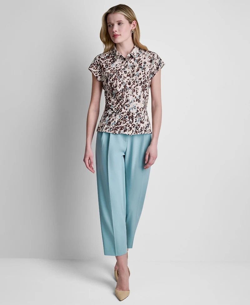 Dkny Petite Printed Cap-Sleeve Knit Top