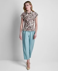 Dkny Petite Printed Cap-Sleeve Knit Top