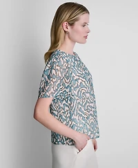 Dkny Petite Woven Short-Sleeve Printed Blouse