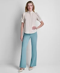 Dkny Petite Woven Mandarin Collar Blouse