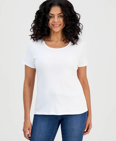Style & Co Women's Cotton Short-Sleeve Scoop-Neck Top, Exclusively at Macy's