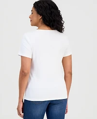 Style & Co Petite Cotton Scoop-Neck Short-Sleeve Top, Created for Macy's
